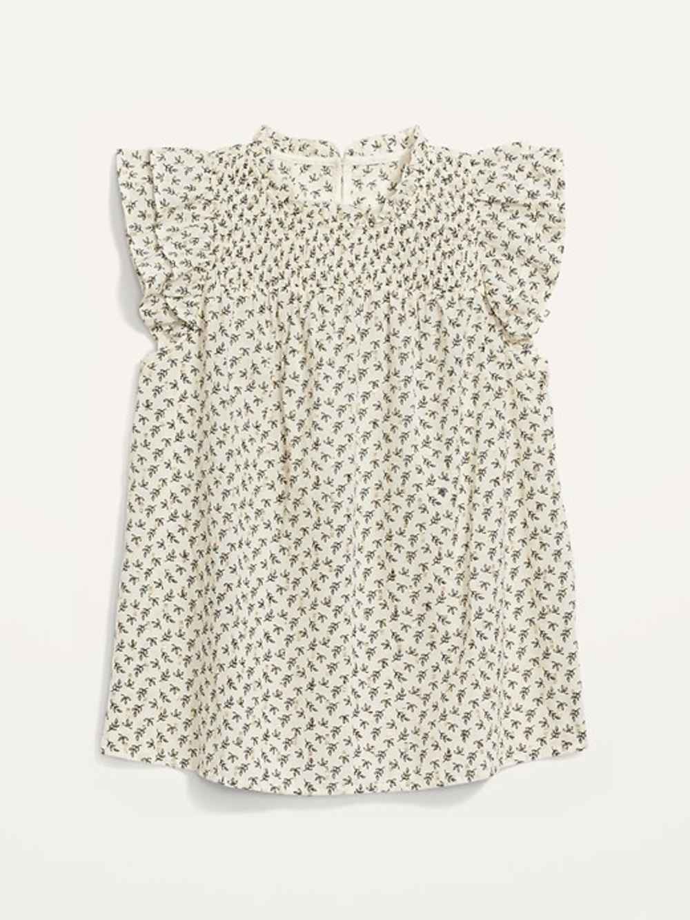Cream Floral Flutter-Sleeve Top